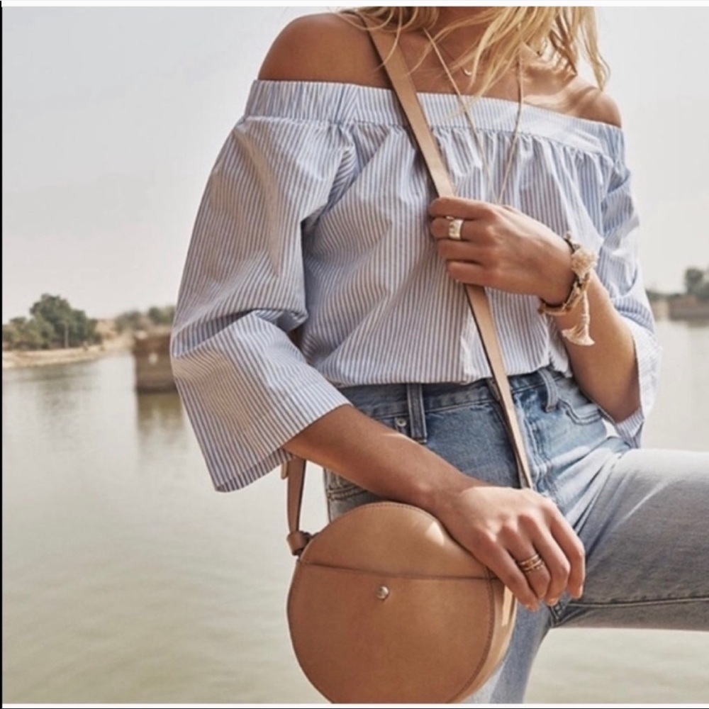 Madewell top worn 1x blue and white